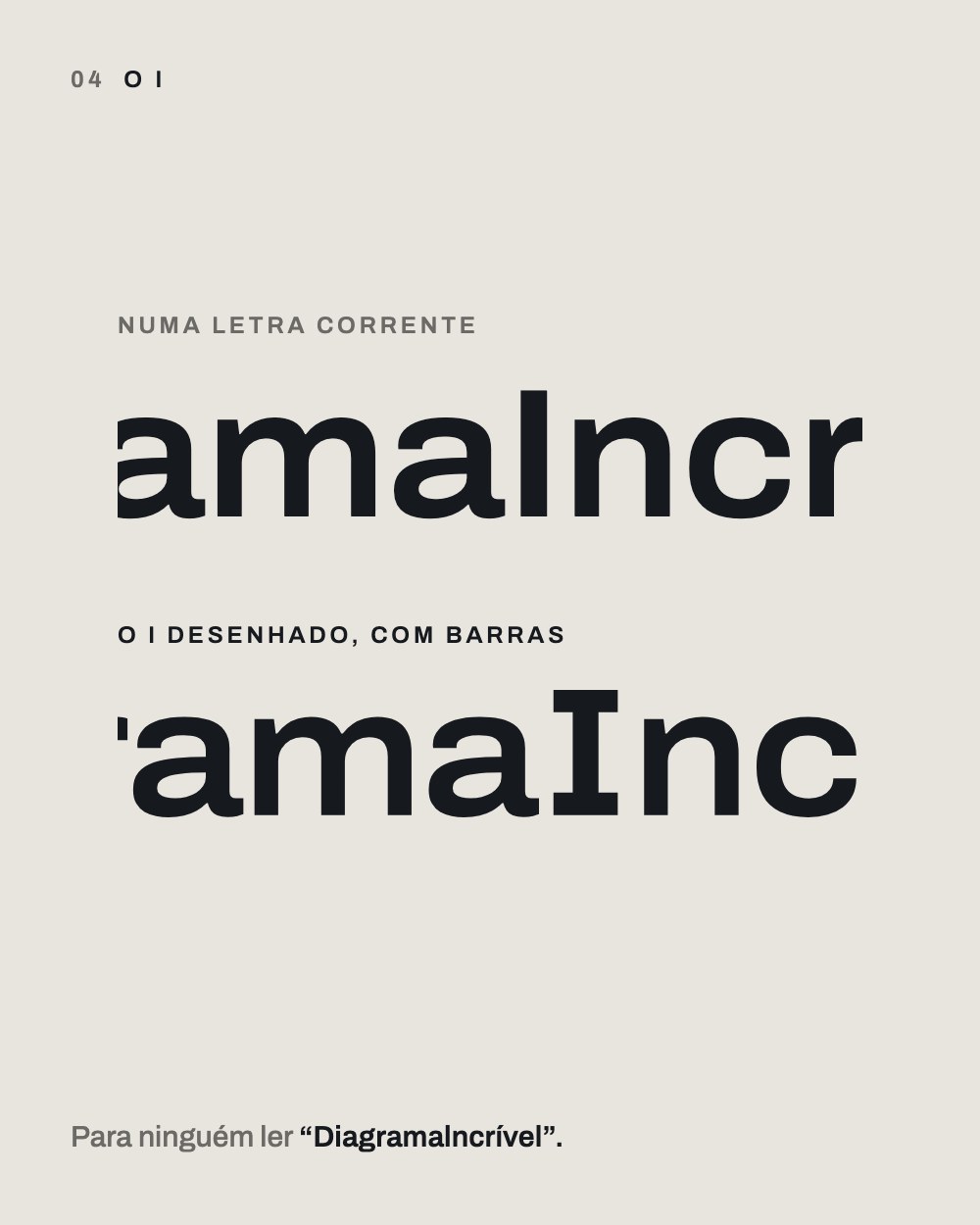 Comparação entre o I numa letra corrente e o I desenhado com barras