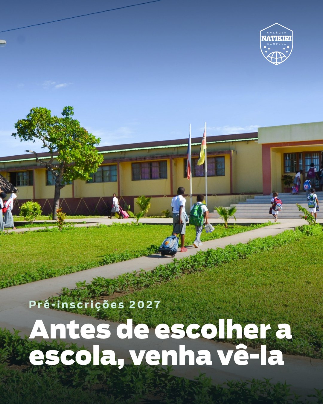 Capa de um carrossel do Colégio Natikiri que convida a visitar a escola